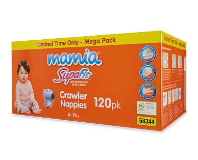 Mamia Mega Box Nappies – Crawler 120pk