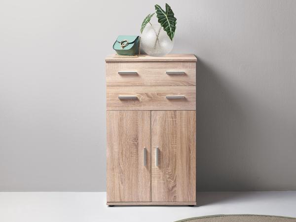 Cabinet with 2 drawers and 2 doors, oak-colour or white-grey