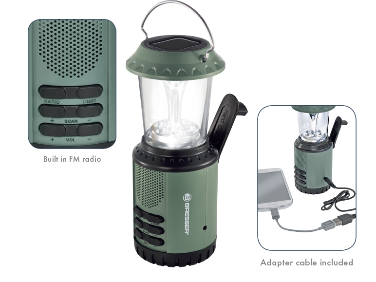 BRESSER Solar & Wind-up Camping Lamp with Radio