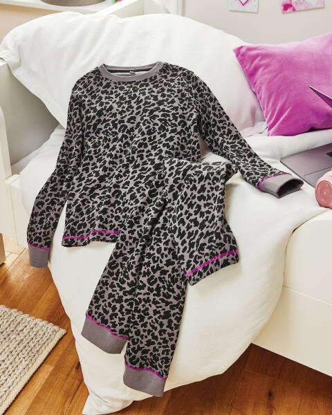 Children's Grey Leopard Pyjamas
