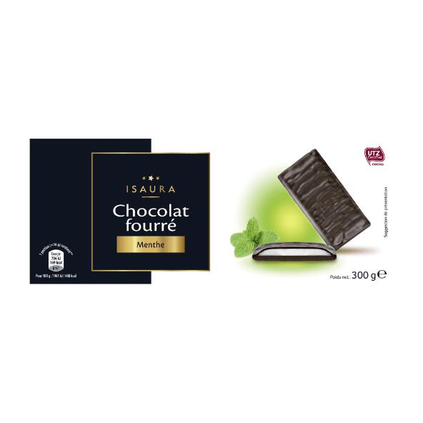 ISAURA(R) 				Chocolats fourrés menthe ou saveur orange et menthe