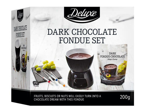 Fondue set with bitter chocolate