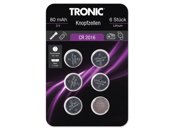 Tronic(R) Knopfzellen, 6 Stück