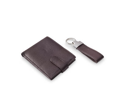 Men's Leather Wallet and Keyring Set
