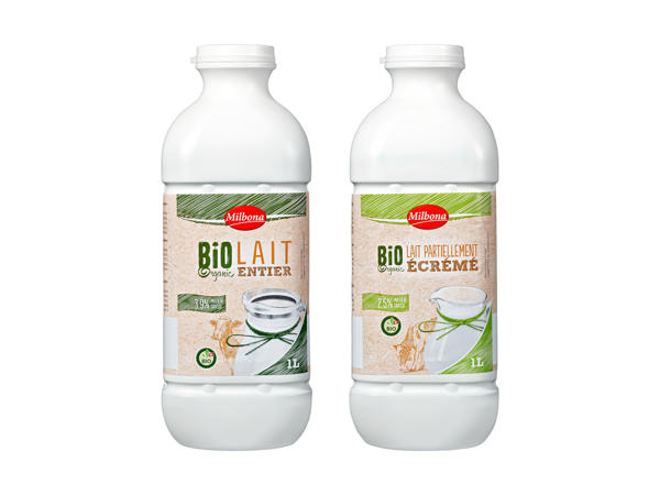 Lait entier bio past. 3,9%/ lait drink bio past. 2,5%