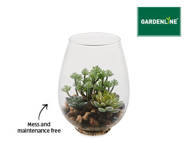 Glass Vase with Faux Succulents