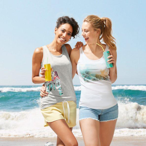 T-shirt damski plażowy z bawełną BIO, 2 szt.