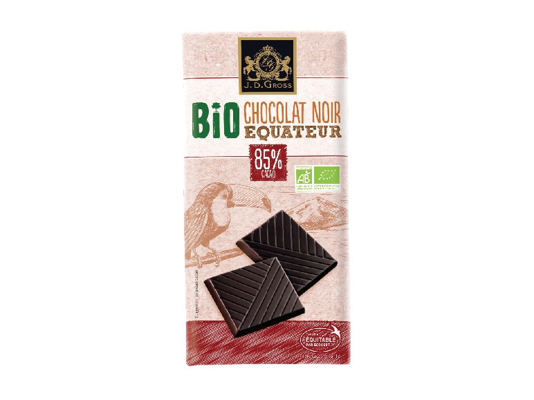 Tablette de chocolat noir Équateur 85 % de cacao bio