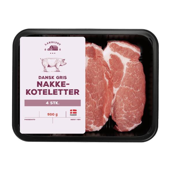 Nakke- eller minutkoteletter af dansk gris