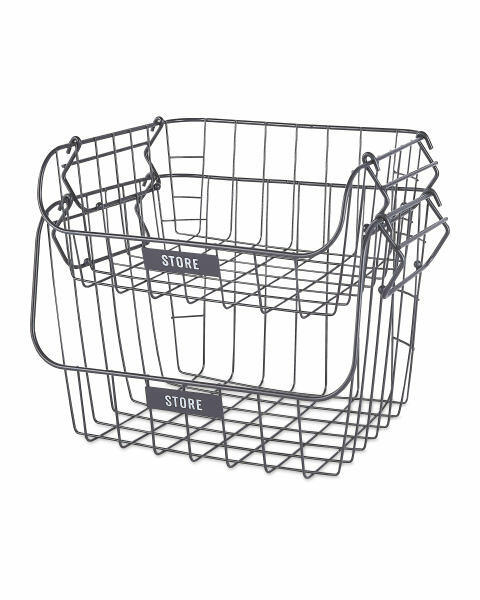 Grey Tiered Wire Baskets 2 Pack
