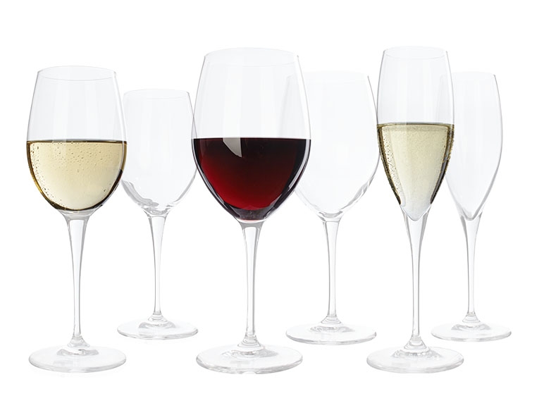 6 champagne-, witte wijn- of rode wijnglazen