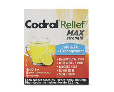 CODRAL RELIEF MAX COLD & FLU + DECONGESTANT HOT DRINK 