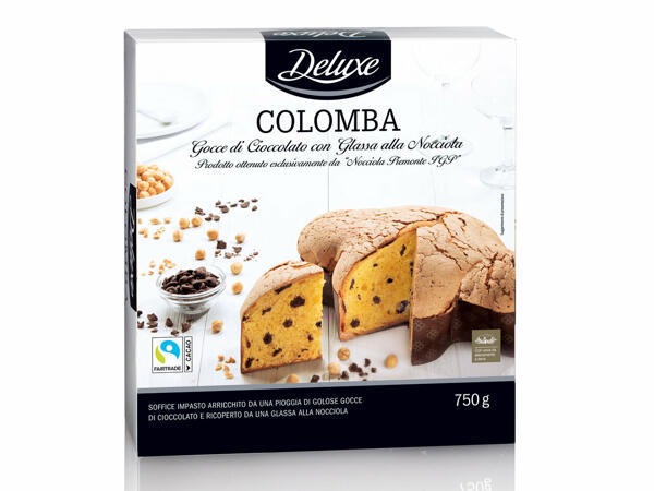 Colomba cake with chocolate drops and hazelnut icing