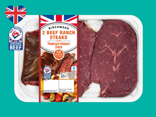 Birchwood 2 British Beef 28-Day Matured Ranch Steaks with Tennesse Whiskey Sauce