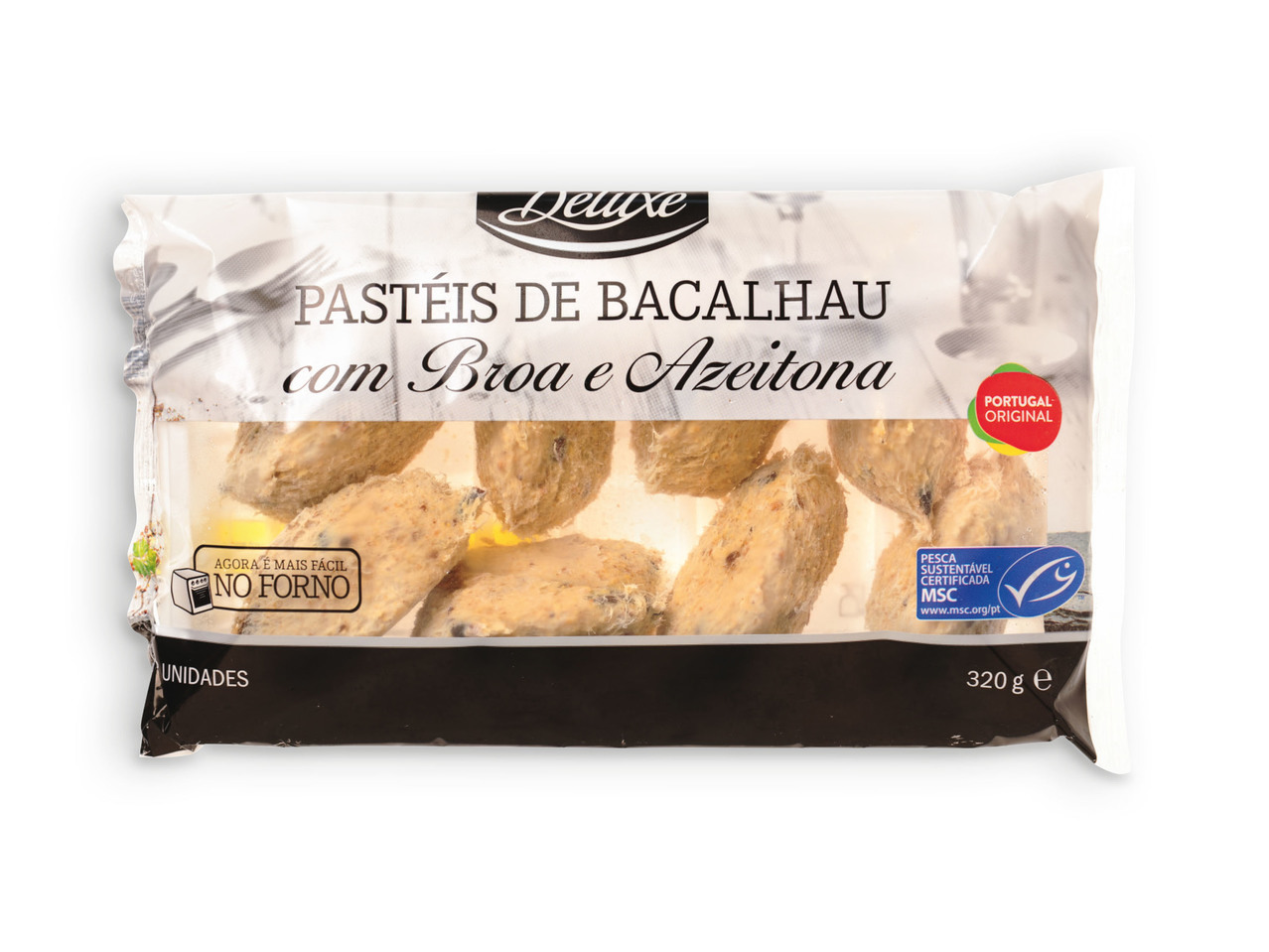 DELUXE(R) Pastéis de Bacalhau com Broa de Milho e Azeitonas