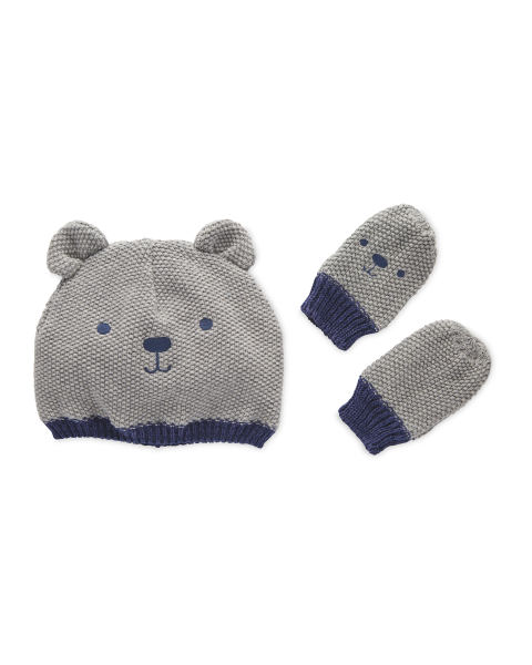 Baby Hat & Mittens Set Bear Face