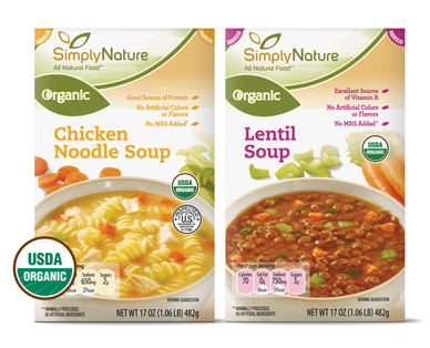 SimplyNature Organic Chicken Noodle or Lentil Soup