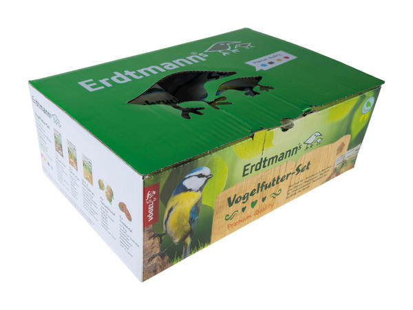 Set de nourriture pour oiseaux dans un carton