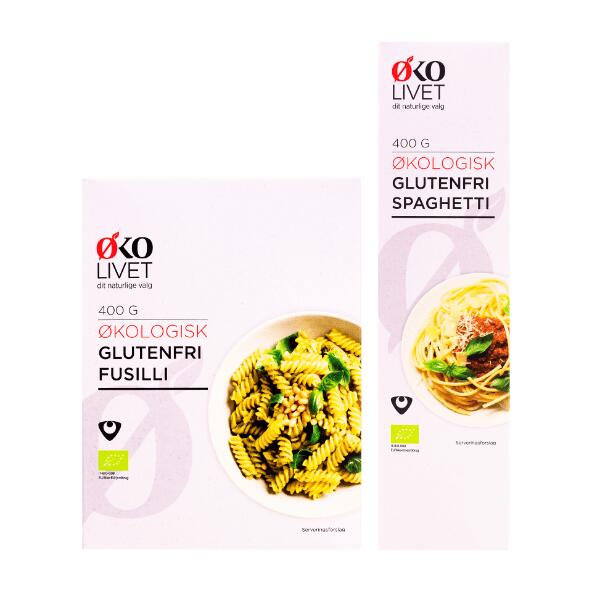 ØKOLIVET 	 				Økologisk glutenfri fusilli eller spaghetti