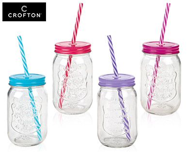 CROFTON(R) Gläser oder Flaschen mit Deckel und Trinkhalm, 4er-Set