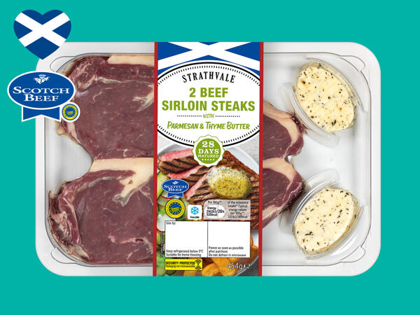 Birchwood 2 Beef 28-Day Matured Sirloin Steaks with Parmesan & Thyme Butter