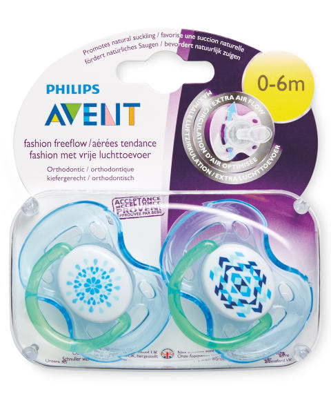 Blue/White 0-6 Months Soother 2 Pack