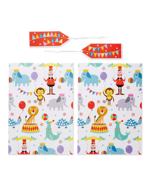 Circus Gift Wrap & Tags 2-Pack