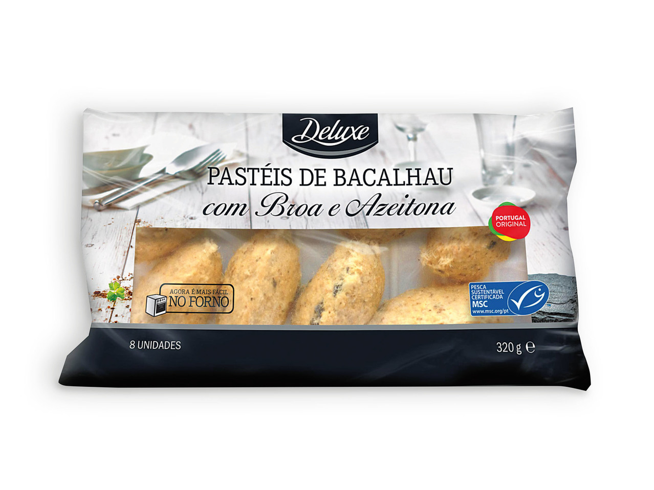 DELUXE(R) Pastéis de Bacalhau com Broa de Milho e Azeitonas para Forno