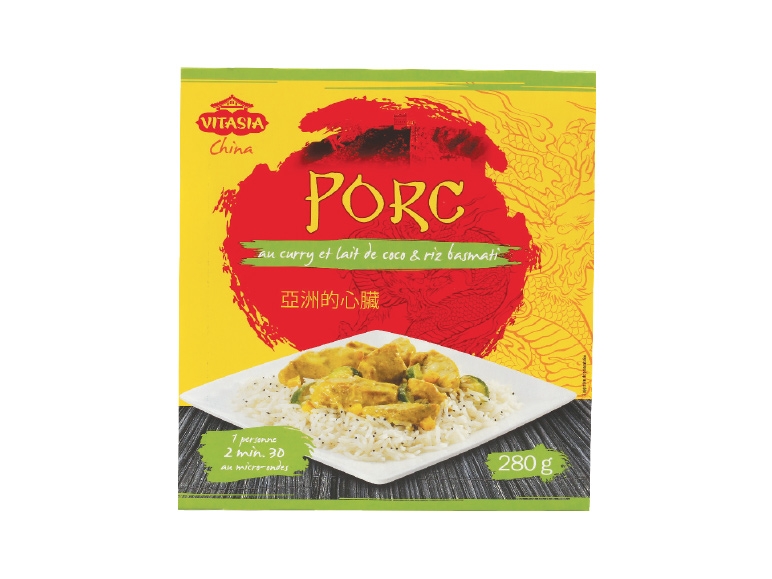 Porc curry coco et riz ou porc au caramel et riz