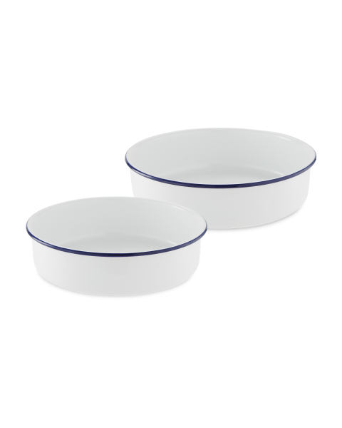 2 Pack Large Round Blue Trim Dishes