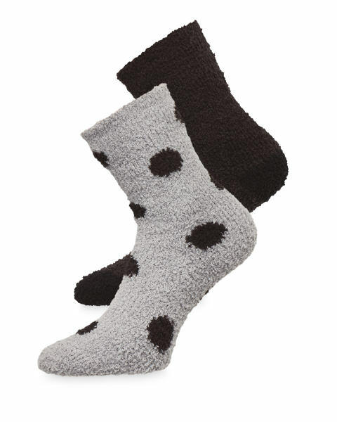 Avenue Grey Dot Fluffy Socks 2 Pack
