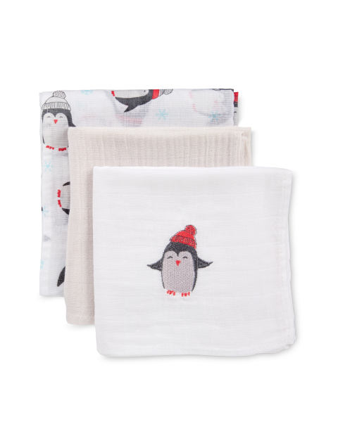 Baby Penguin Muslins 3 - Pack