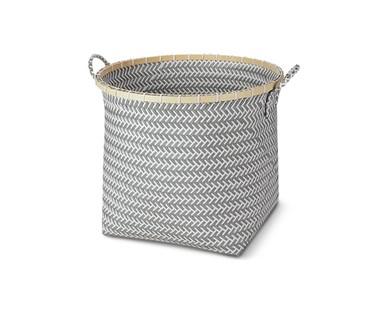 Easy Home Woven Storage Basket with Bamboo Rim