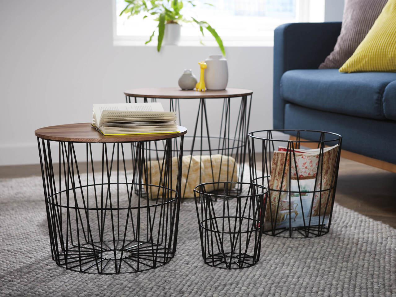 Side Table Set with Storage Baskets