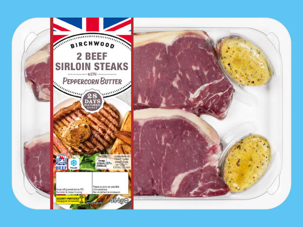 2 Beef 28-Day Matured Sirloin Steaks with Peppercorn Butter