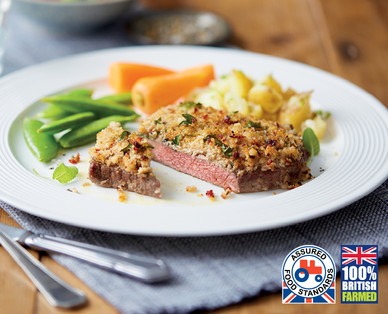 British Beef Steaks with a Cheese and Peppercorn Crust
