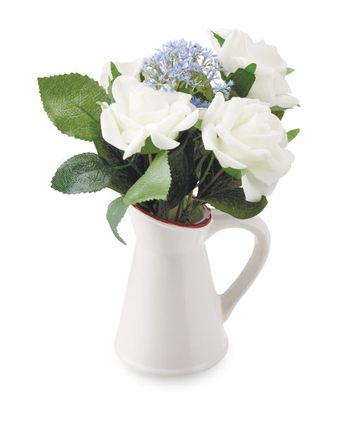 Ceramic Jug White Faux Flowers