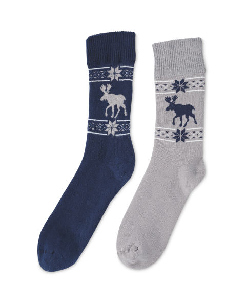 Blue & Grey Fair Isle Cabin Socks