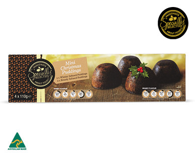 SPECIALLY SELECTED MINI CHRISTMAS PUDDINGS 4PK/440G