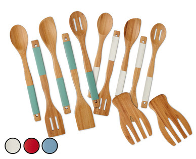 Silicone Handle Bamboo Spoons and Serving Hands