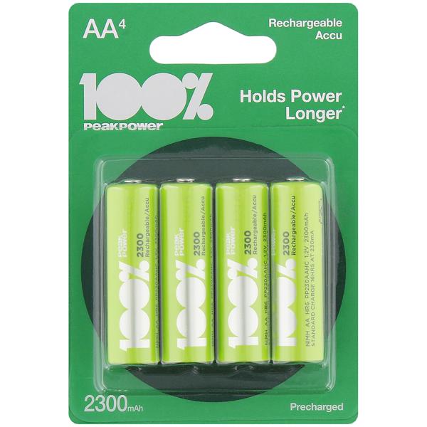 100% PeakPower wiederaufladbare Batterien AA