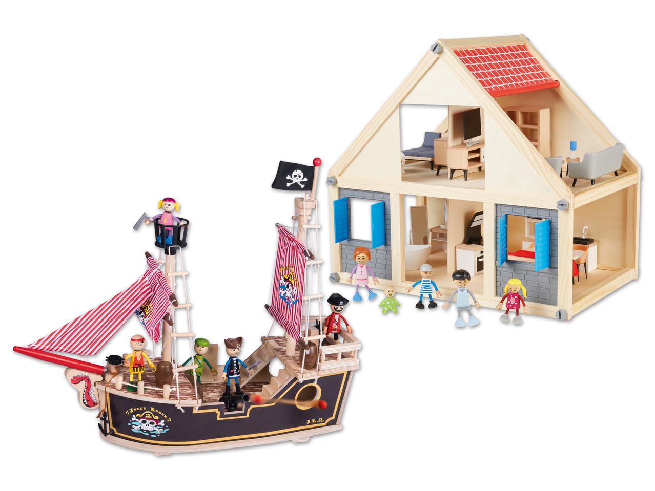 PLAYTIVE JUNIOR(R) Holz-Puppenhaus oder -Piratenschiff