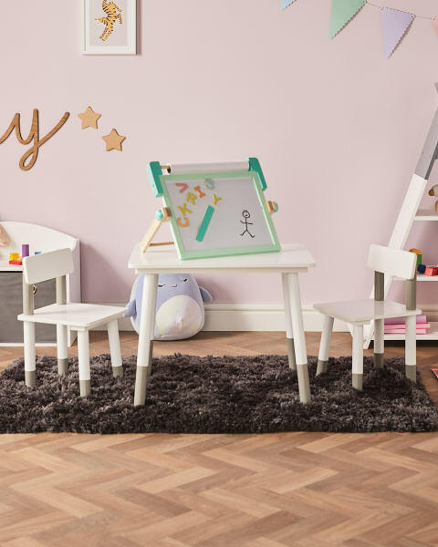 Children's White Table & Chairs Set