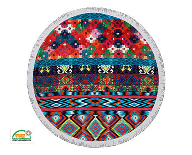Velour Printed Round Beach Towel with Fringe