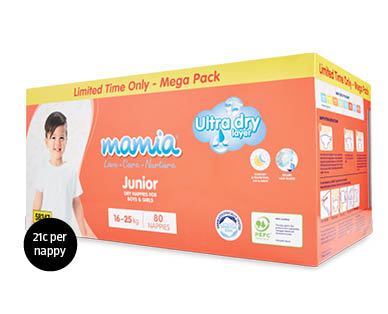 Mamia Mega Box Nappies Walker 88pk/ Junior 80pk