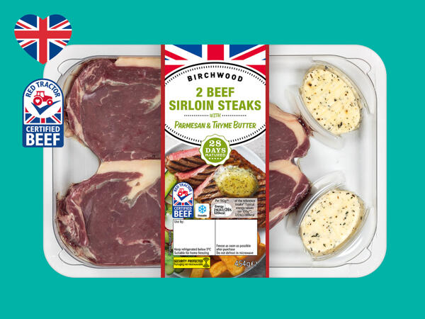 Birchwood 2 Beef 28-Day Matured Sirloin Steaks with Parmesan & Thyme Butter