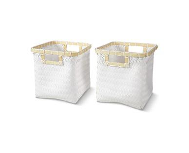 Easy Home Woven Storage Basket with Bamboo Rim