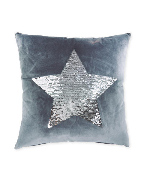 Charcoal Silver Sequin Star Cushion