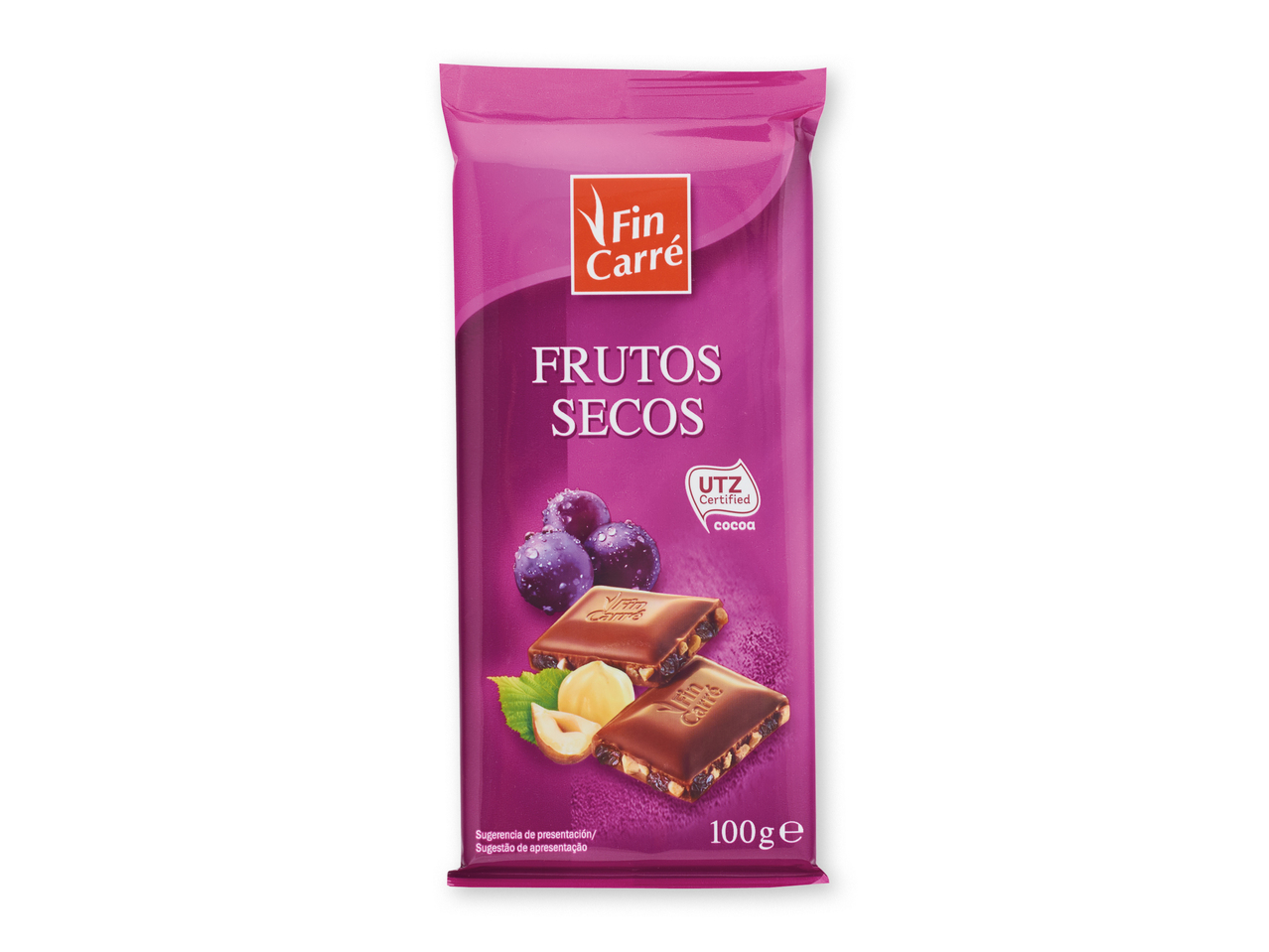 "Fin carré" Chocolate con leche y con frutos secos