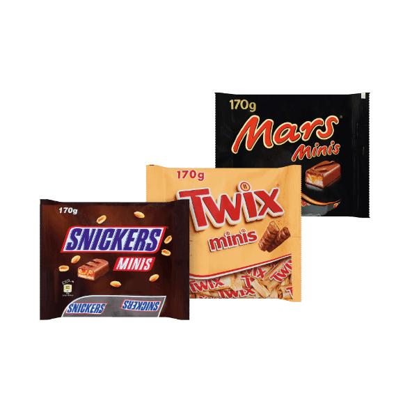 Twix, Mars of Snickers mini's